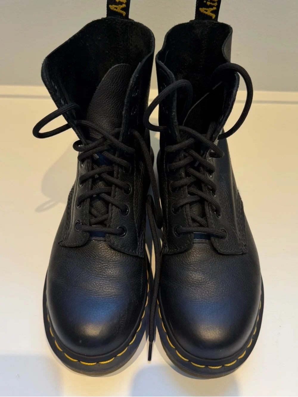 Dr. Martens Inspired Black Leather Combat Boot with Yellow Stitching - Picture 9 of 12